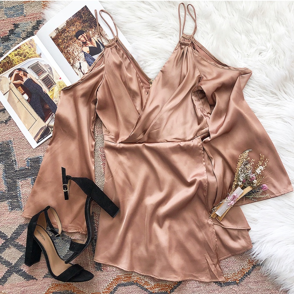 SOLARIS style- Champagne Bell Sleeve Wrap Style Romper